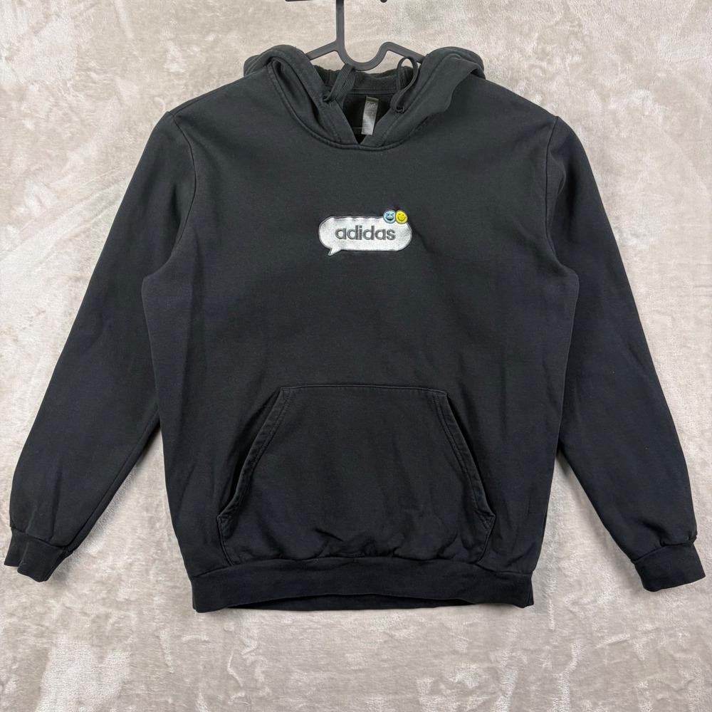 Adidas Hoodie Mens L Emoji Embroidered Black Pullover Kanga Pocket Skater Lounge
